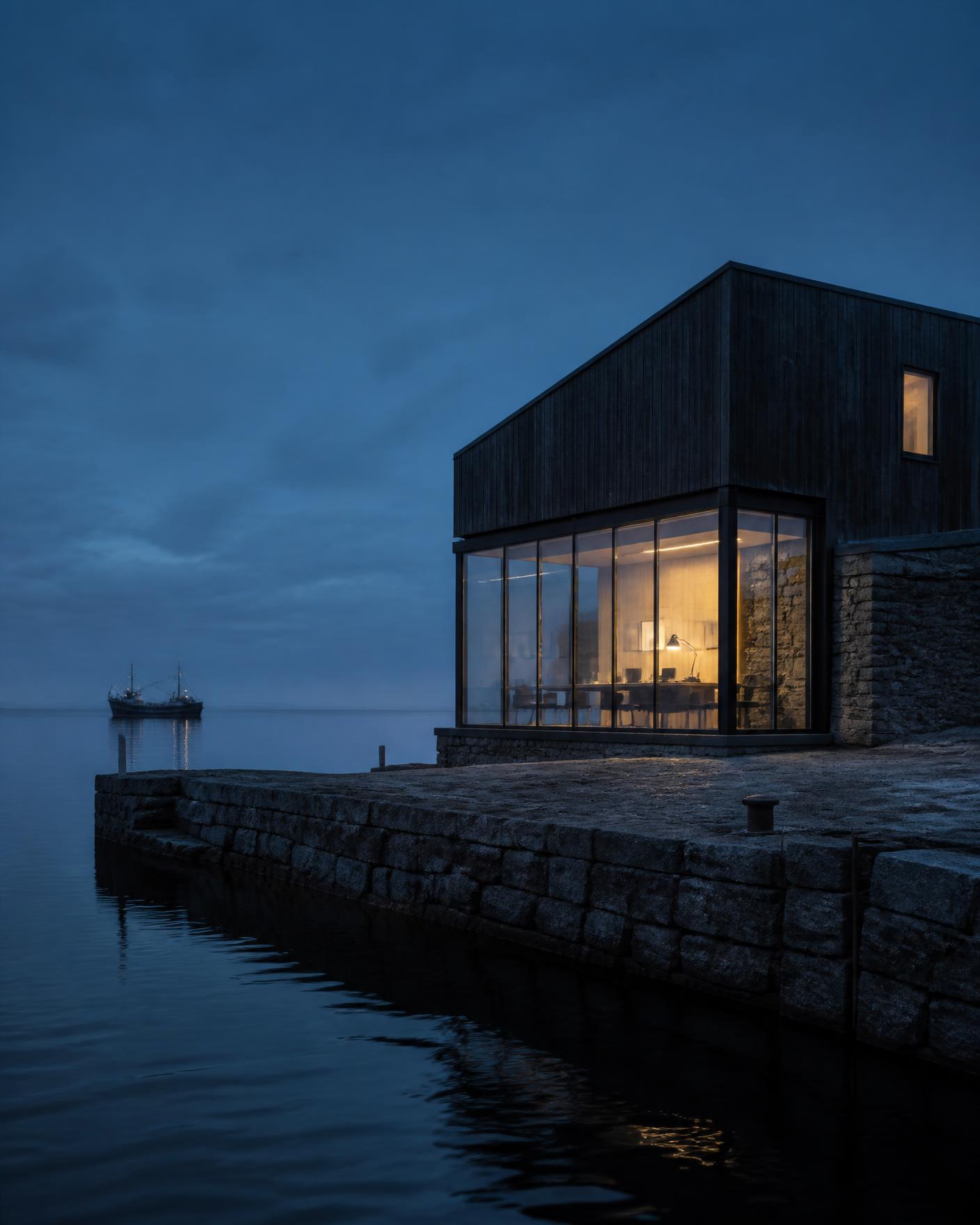Coralis coastal trading house at blue hour